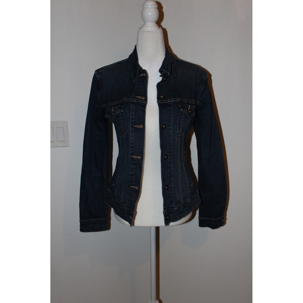 Levi's Womens Dark Wash Denim Classic‎ Trucker Jacket Indigo Stretch Size M